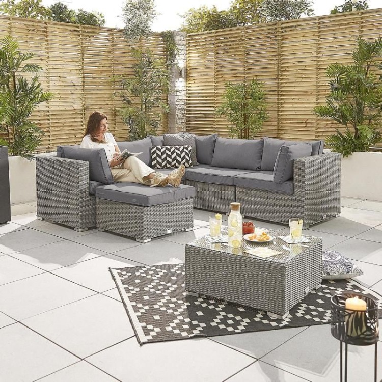 Nova Garden Furniture Chelsea White Wash Rattan Corner Sofa Set with Coffee Table Oak Furniture House